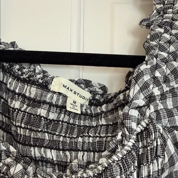 Max Studio Black and White Gingham Smocked Peplum Blouse - Picture 3 of 3